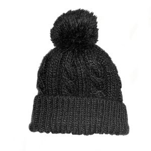 Chunky Knit Black Beanie With Pom 100% Acrylic